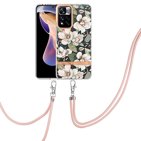 Handyhülle Silikon Hülle Gummi Schutzhülle Flexible Modisch Muster mit Schlüsselband Lanyard Y06B für Xiaomi Redmi Note 11 Pro+ Plus 5G Weiß