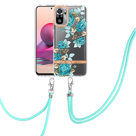 Handyhülle Silikon Hülle Gummi Schutzhülle Flexible Modisch Muster mit Schlüsselband Lanyard Y06B für Xiaomi Redmi Note 11 SE India 4G Cyan