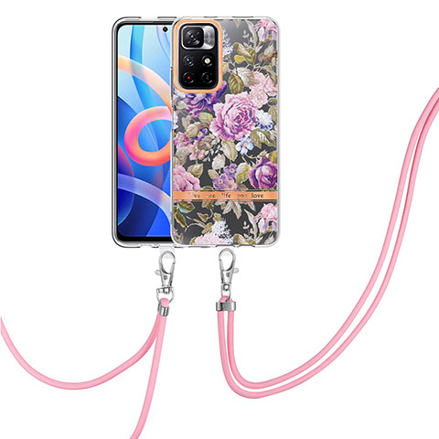 Handyhülle Silikon Hülle Gummi Schutzhülle Flexible Modisch Muster mit Schlüsselband Lanyard Y06B für Xiaomi Redmi Note 11T 5G Helles Lila