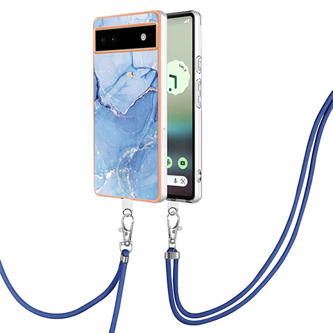 Handyhülle Silikon Hülle Gummi Schutzhülle Flexible Modisch Muster mit Schlüsselband Lanyard Y07B für Google Pixel 6a 5G Blau