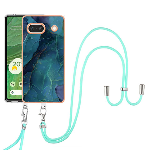 Handyhülle Silikon Hülle Gummi Schutzhülle Flexible Modisch Muster mit Schlüsselband Lanyard Y07B für Google Pixel 7a 5G Grün