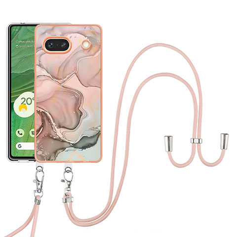 Handyhülle Silikon Hülle Gummi Schutzhülle Flexible Modisch Muster mit Schlüsselband Lanyard Y07B für Google Pixel 7a 5G Rosa