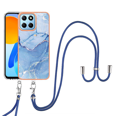 Handyhülle Silikon Hülle Gummi Schutzhülle Flexible Modisch Muster mit Schlüsselband Lanyard Y07B für Huawei Honor 70 Lite 5G Blau