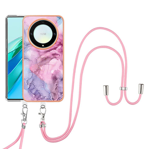 Handyhülle Silikon Hülle Gummi Schutzhülle Flexible Modisch Muster mit Schlüsselband Lanyard Y07B für Huawei Honor Magic5 Lite 5G Helles Lila