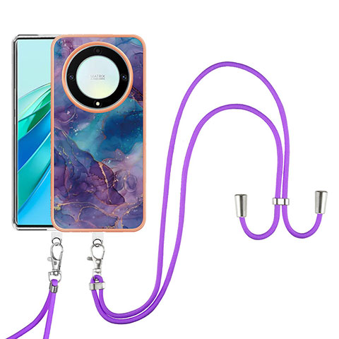 Handyhülle Silikon Hülle Gummi Schutzhülle Flexible Modisch Muster mit Schlüsselband Lanyard Y07B für Huawei Honor Magic5 Lite 5G Violett