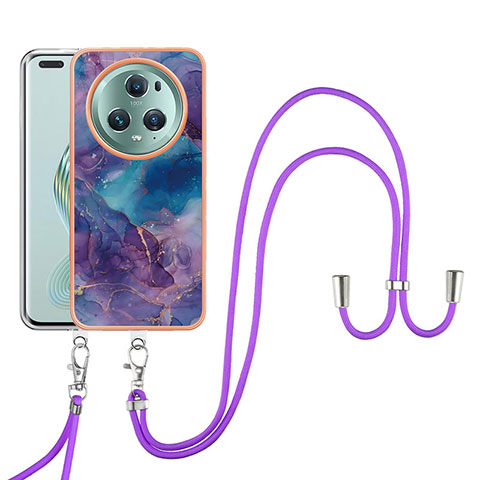 Handyhülle Silikon Hülle Gummi Schutzhülle Flexible Modisch Muster mit Schlüsselband Lanyard Y07B für Huawei Honor Magic5 Pro 5G Violett