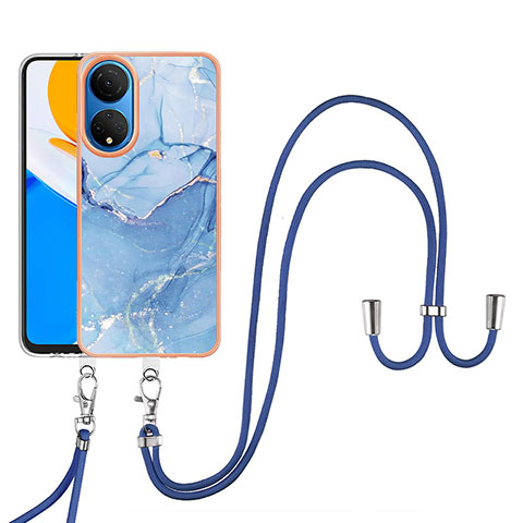 Handyhülle Silikon Hülle Gummi Schutzhülle Flexible Modisch Muster mit Schlüsselband Lanyard Y07B für Huawei Honor X7 Blau