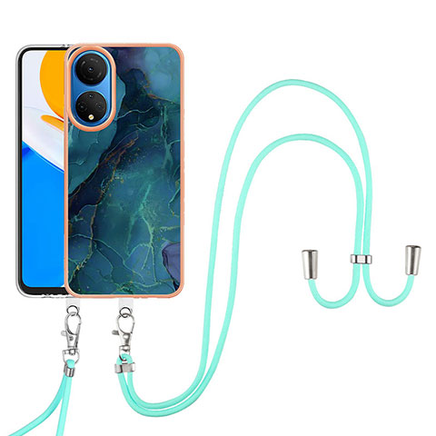 Handyhülle Silikon Hülle Gummi Schutzhülle Flexible Modisch Muster mit Schlüsselband Lanyard Y07B für Huawei Honor X7 Grün