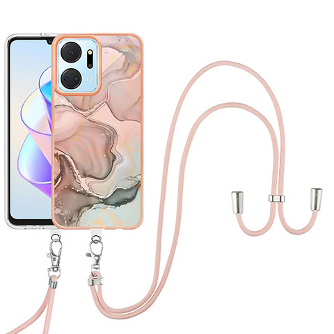 Handyhülle Silikon Hülle Gummi Schutzhülle Flexible Modisch Muster mit Schlüsselband Lanyard Y07B für Huawei Honor X7a Rosa