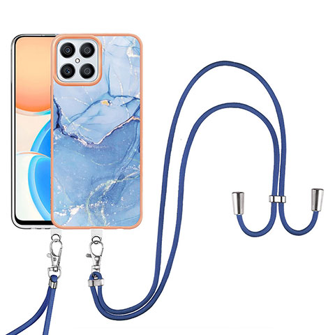 Handyhülle Silikon Hülle Gummi Schutzhülle Flexible Modisch Muster mit Schlüsselband Lanyard Y07B für Huawei Honor X8 4G Blau