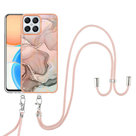 Handyhülle Silikon Hülle Gummi Schutzhülle Flexible Modisch Muster mit Schlüsselband Lanyard Y07B für Huawei Honor X8 4G Rosa