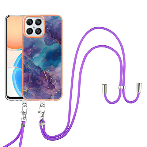 Handyhülle Silikon Hülle Gummi Schutzhülle Flexible Modisch Muster mit Schlüsselband Lanyard Y07B für Huawei Honor X8 4G Violett