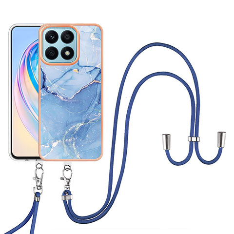 Handyhülle Silikon Hülle Gummi Schutzhülle Flexible Modisch Muster mit Schlüsselband Lanyard Y07B für Huawei Honor X8a 4G Blau