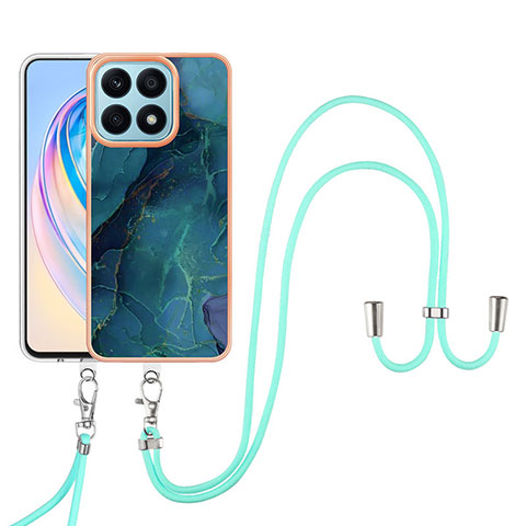 Handyhülle Silikon Hülle Gummi Schutzhülle Flexible Modisch Muster mit Schlüsselband Lanyard Y07B für Huawei Honor X8a 4G Grün