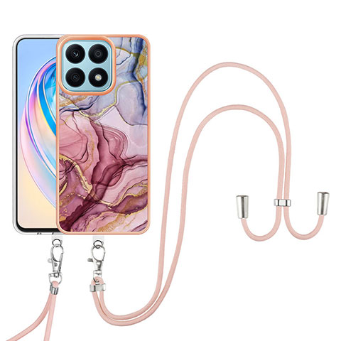 Handyhülle Silikon Hülle Gummi Schutzhülle Flexible Modisch Muster mit Schlüsselband Lanyard Y07B für Huawei Honor X8a 4G Plusfarbig