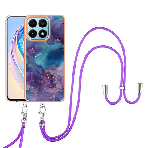 Handyhülle Silikon Hülle Gummi Schutzhülle Flexible Modisch Muster mit Schlüsselband Lanyard Y07B für Huawei Honor X8a 4G Violett