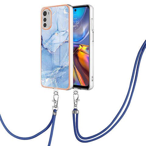 Handyhülle Silikon Hülle Gummi Schutzhülle Flexible Modisch Muster mit Schlüsselband Lanyard Y07B für Motorola Moto E32 Blau