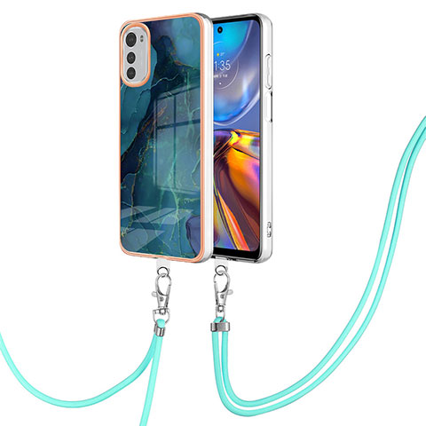 Handyhülle Silikon Hülle Gummi Schutzhülle Flexible Modisch Muster mit Schlüsselband Lanyard Y07B für Motorola Moto E32 Grün