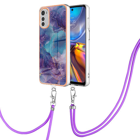 Handyhülle Silikon Hülle Gummi Schutzhülle Flexible Modisch Muster mit Schlüsselband Lanyard Y07B für Motorola Moto E32 Violett