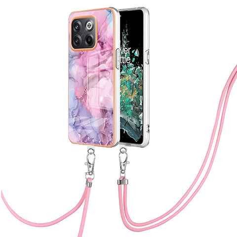 Handyhülle Silikon Hülle Gummi Schutzhülle Flexible Modisch Muster mit Schlüsselband Lanyard Y07B für OnePlus 10T 5G Helles Lila