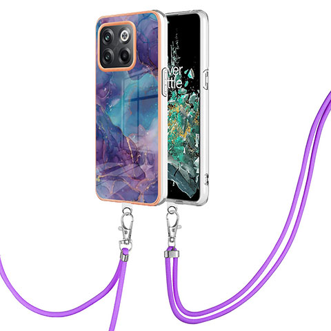 Handyhülle Silikon Hülle Gummi Schutzhülle Flexible Modisch Muster mit Schlüsselband Lanyard Y07B für OnePlus 10T 5G Violett