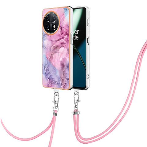 Handyhülle Silikon Hülle Gummi Schutzhülle Flexible Modisch Muster mit Schlüsselband Lanyard Y07B für OnePlus 11 5G Helles Lila