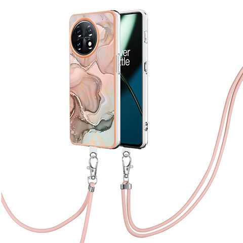 Handyhülle Silikon Hülle Gummi Schutzhülle Flexible Modisch Muster mit Schlüsselband Lanyard Y07B für OnePlus 11 5G Rosa