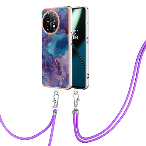 Handyhülle Silikon Hülle Gummi Schutzhülle Flexible Modisch Muster mit Schlüsselband Lanyard Y07B für OnePlus 11 5G Violett