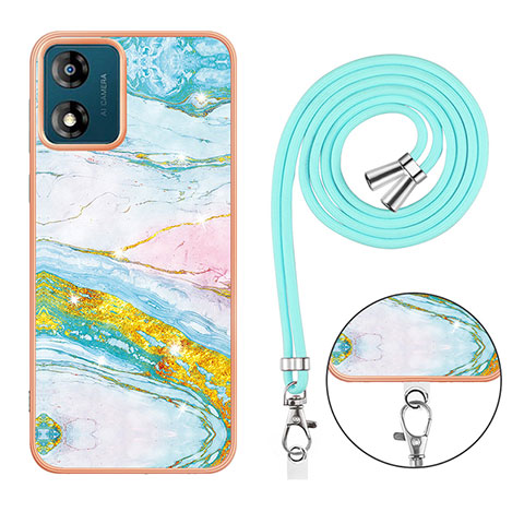 Handyhülle Silikon Hülle Gummi Schutzhülle Flexible Modisch Muster mit Schlüsselband Lanyard YB1 für Motorola Moto E13 Bunt