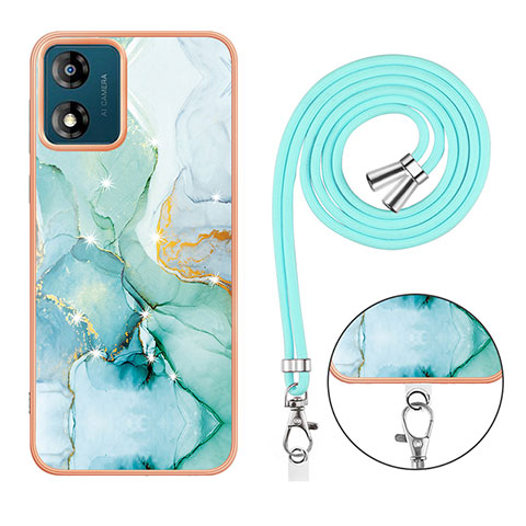 Handyhülle Silikon Hülle Gummi Schutzhülle Flexible Modisch Muster mit Schlüsselband Lanyard YB1 für Motorola Moto E13 Grün