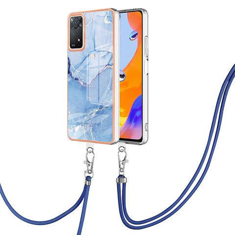 Handyhülle Silikon Hülle Gummi Schutzhülle Flexible Modisch Muster mit Schlüsselband Lanyard YB1 für Xiaomi Redmi Note 11 Pro 4G Blau