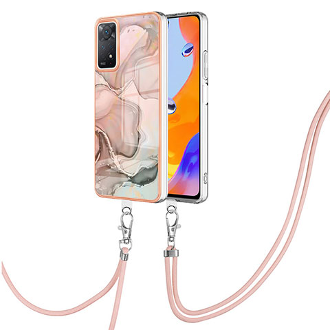 Handyhülle Silikon Hülle Gummi Schutzhülle Flexible Modisch Muster mit Schlüsselband Lanyard YB1 für Xiaomi Redmi Note 11 Pro 4G Rosa