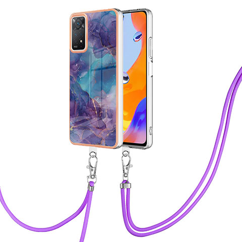 Handyhülle Silikon Hülle Gummi Schutzhülle Flexible Modisch Muster mit Schlüsselband Lanyard YB1 für Xiaomi Redmi Note 11 Pro 4G Violett