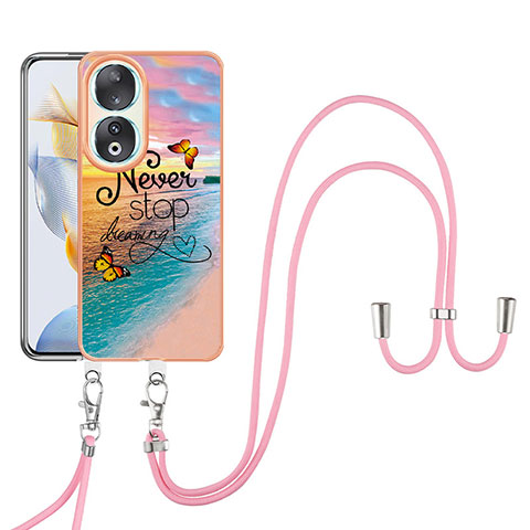 Handyhülle Silikon Hülle Gummi Schutzhülle Flexible Modisch Muster mit Schlüsselband Lanyard YB3 für Huawei Honor 90 5G Plusfarbig