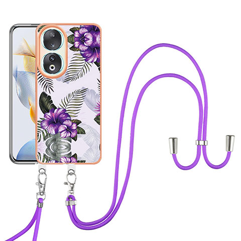 Handyhülle Silikon Hülle Gummi Schutzhülle Flexible Modisch Muster mit Schlüsselband Lanyard YB3 für Huawei Honor 90 5G Violett