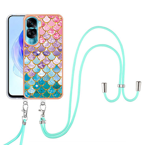 Handyhülle Silikon Hülle Gummi Schutzhülle Flexible Modisch Muster mit Schlüsselband Lanyard YB3 für Huawei Honor 90 Lite 5G Bunt