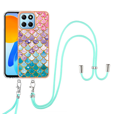 Handyhülle Silikon Hülle Gummi Schutzhülle Flexible Modisch Muster mit Schlüsselband Lanyard YB3 für Huawei Honor X6a Bunt