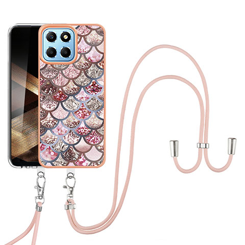 Handyhülle Silikon Hülle Gummi Schutzhülle Flexible Modisch Muster mit Schlüsselband Lanyard YB3 für Huawei Honor X8b Braun