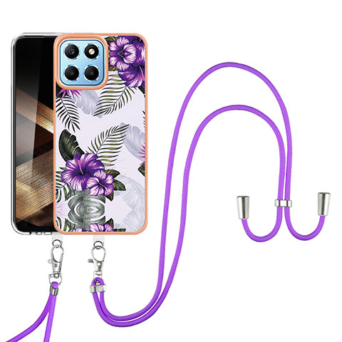 Handyhülle Silikon Hülle Gummi Schutzhülle Flexible Modisch Muster mit Schlüsselband Lanyard YB3 für Huawei Honor X8b Violett