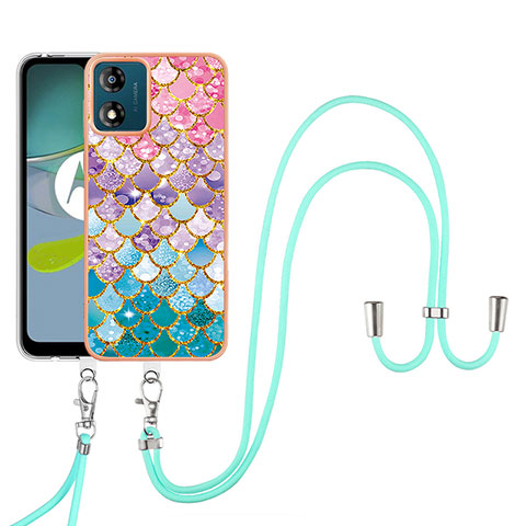 Handyhülle Silikon Hülle Gummi Schutzhülle Flexible Modisch Muster mit Schlüsselband Lanyard YB3 für Motorola Moto E13 Bunt