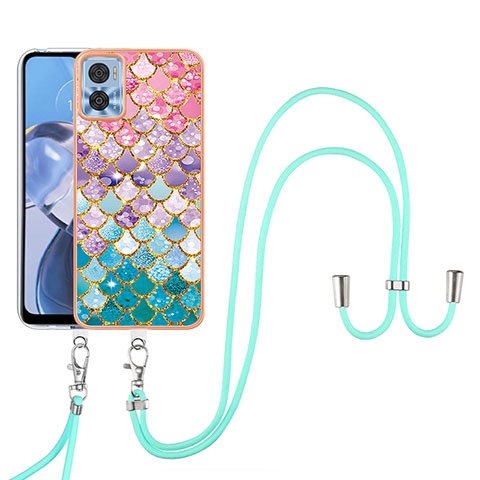 Handyhülle Silikon Hülle Gummi Schutzhülle Flexible Modisch Muster mit Schlüsselband Lanyard YB3 für Motorola Moto E22 Bunt