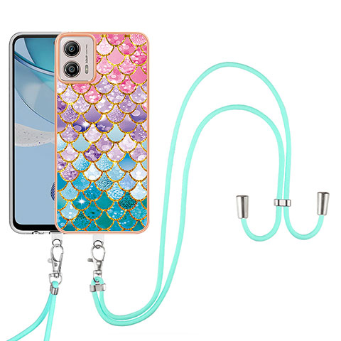 Handyhülle Silikon Hülle Gummi Schutzhülle Flexible Modisch Muster mit Schlüsselband Lanyard YB3 für Motorola Moto G53 5G Bunt