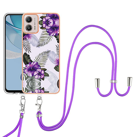 Handyhülle Silikon Hülle Gummi Schutzhülle Flexible Modisch Muster mit Schlüsselband Lanyard YB3 für Motorola Moto G53 5G Violett