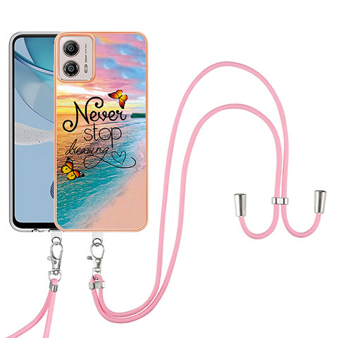 Handyhülle Silikon Hülle Gummi Schutzhülle Flexible Modisch Muster mit Schlüsselband Lanyard YB3 für Motorola Moto G53j 5G Plusfarbig