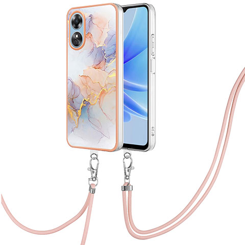 Handyhülle Silikon Hülle Gummi Schutzhülle Flexible Modisch Muster mit Schlüsselband Lanyard YB3 für Oppo A17 Helles Lila