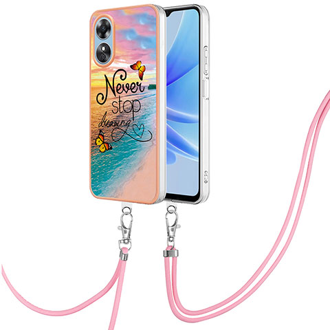 Handyhülle Silikon Hülle Gummi Schutzhülle Flexible Modisch Muster mit Schlüsselband Lanyard YB3 für Oppo A17 Plusfarbig