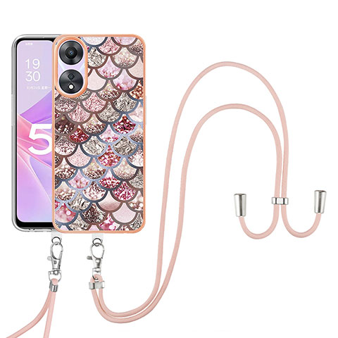 Handyhülle Silikon Hülle Gummi Schutzhülle Flexible Modisch Muster mit Schlüsselband Lanyard YB3 für Oppo A58 5G Braun