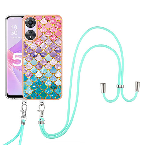 Handyhülle Silikon Hülle Gummi Schutzhülle Flexible Modisch Muster mit Schlüsselband Lanyard YB3 für Oppo A58 5G Bunt