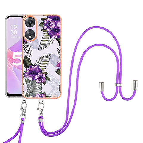 Handyhülle Silikon Hülle Gummi Schutzhülle Flexible Modisch Muster mit Schlüsselband Lanyard YB3 für Oppo A58 5G Violett