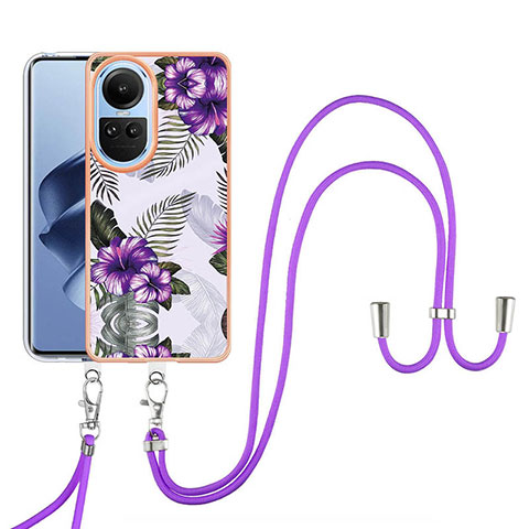 Handyhülle Silikon Hülle Gummi Schutzhülle Flexible Modisch Muster mit Schlüsselband Lanyard YB3 für Oppo Reno10 5G Violett